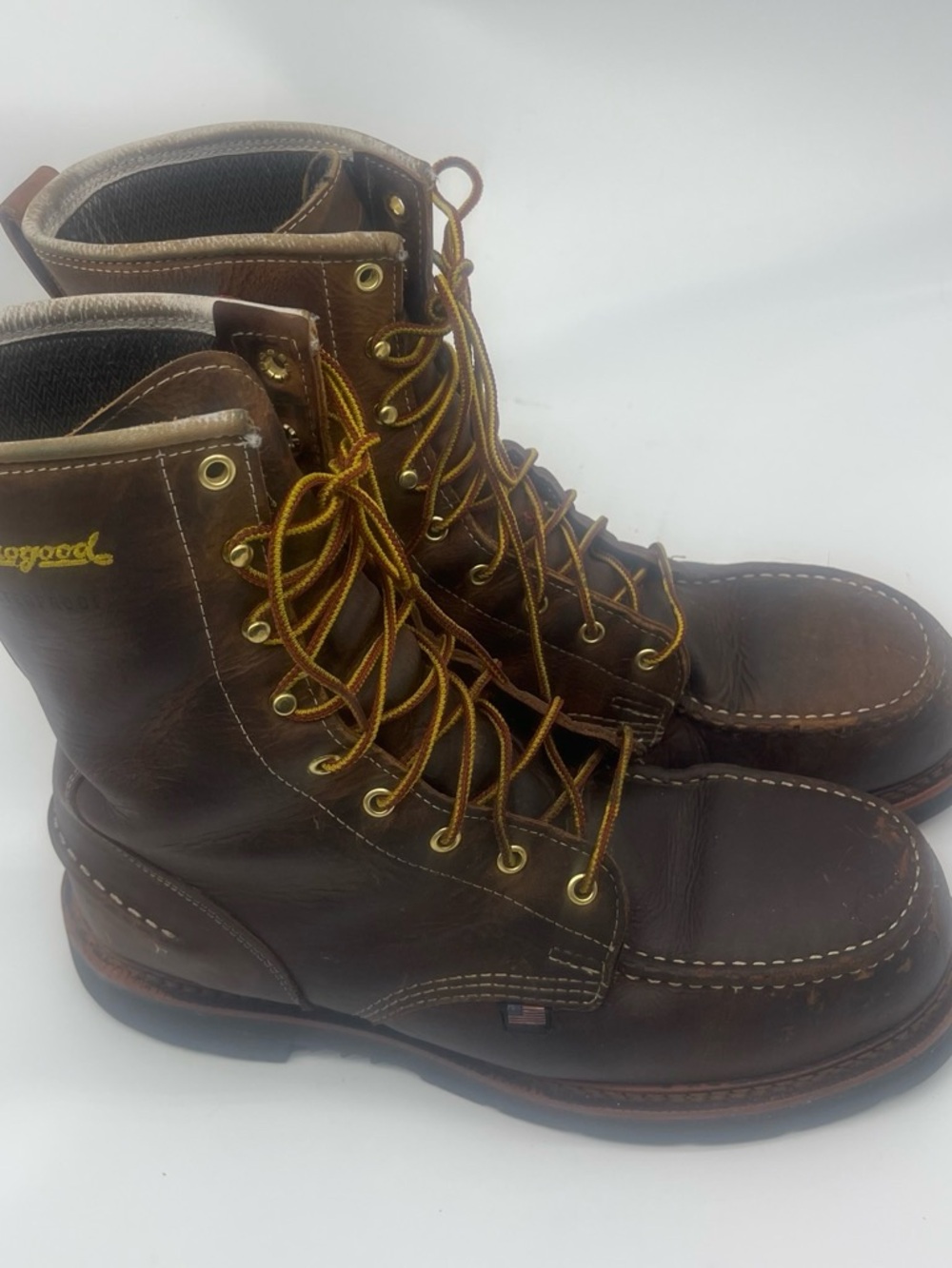 Men's Brown Leather Moc Toe Lace-Up Work Boots